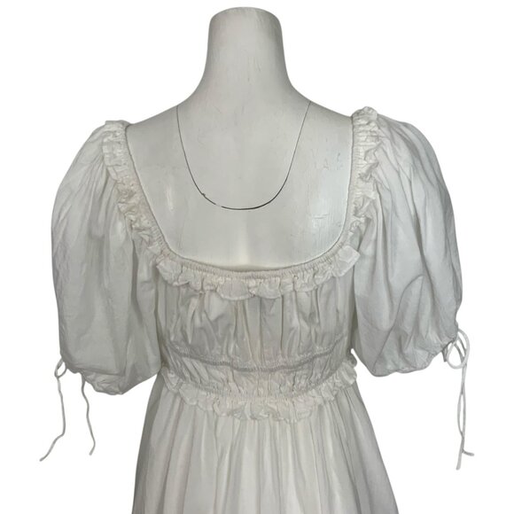 En Saison Puff-Sleeve Mini Dress S White Empire Waist Ruffle Trim Anthropologie - Picture 9 of 13